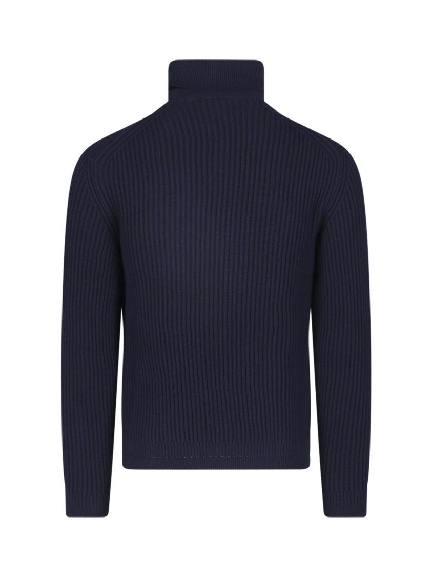 Zanone Ribbed Knit High-Turtleneck Structured-Texture Sweater