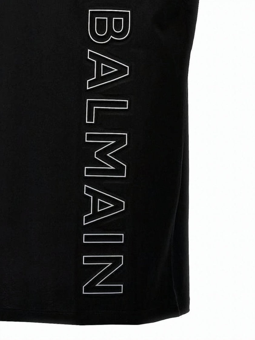 Balmain Short-Sleeve Black Cotton T-Shirt With Bold Branding Detail