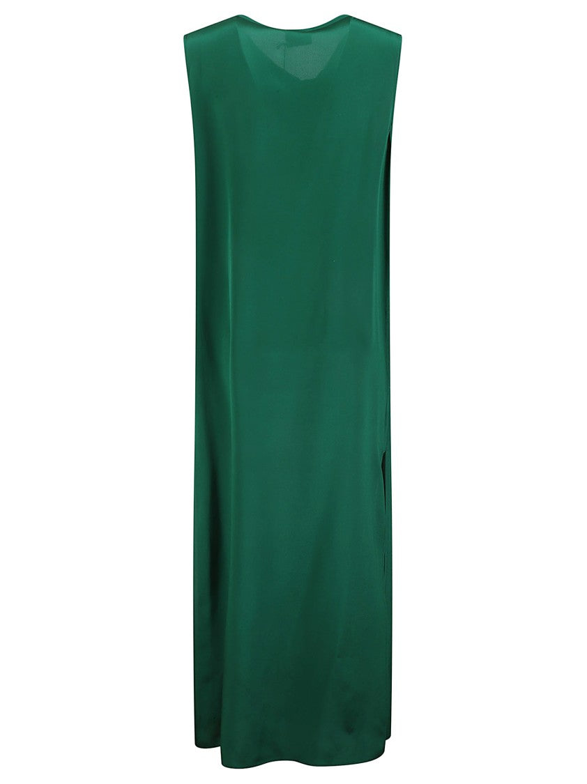 P.A.R.O.S.H. Sleeveless Green Silk Dress With Draped Neckline