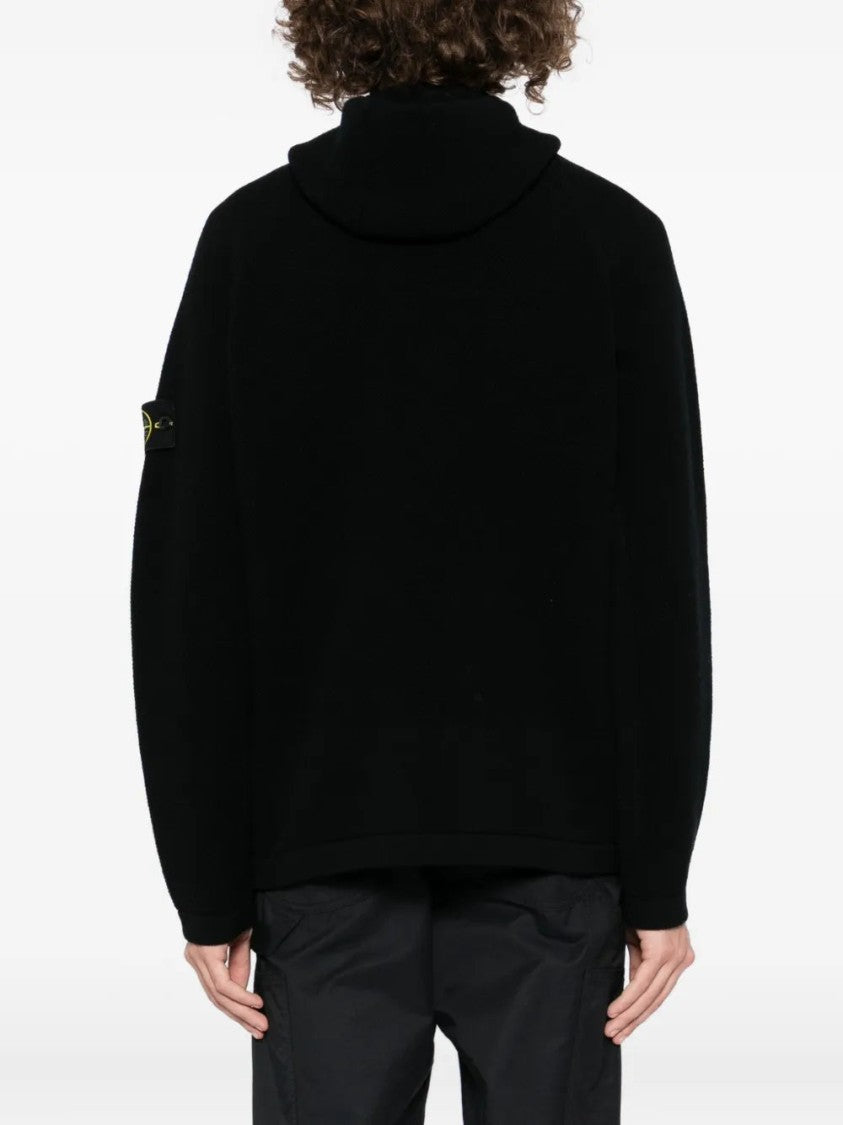 Stone Island Hooded Black Jacket With Logo Patch
