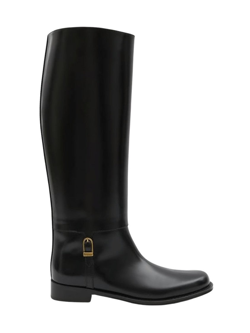 Saint Laurent Polished Calf Leather Knee-High Boots