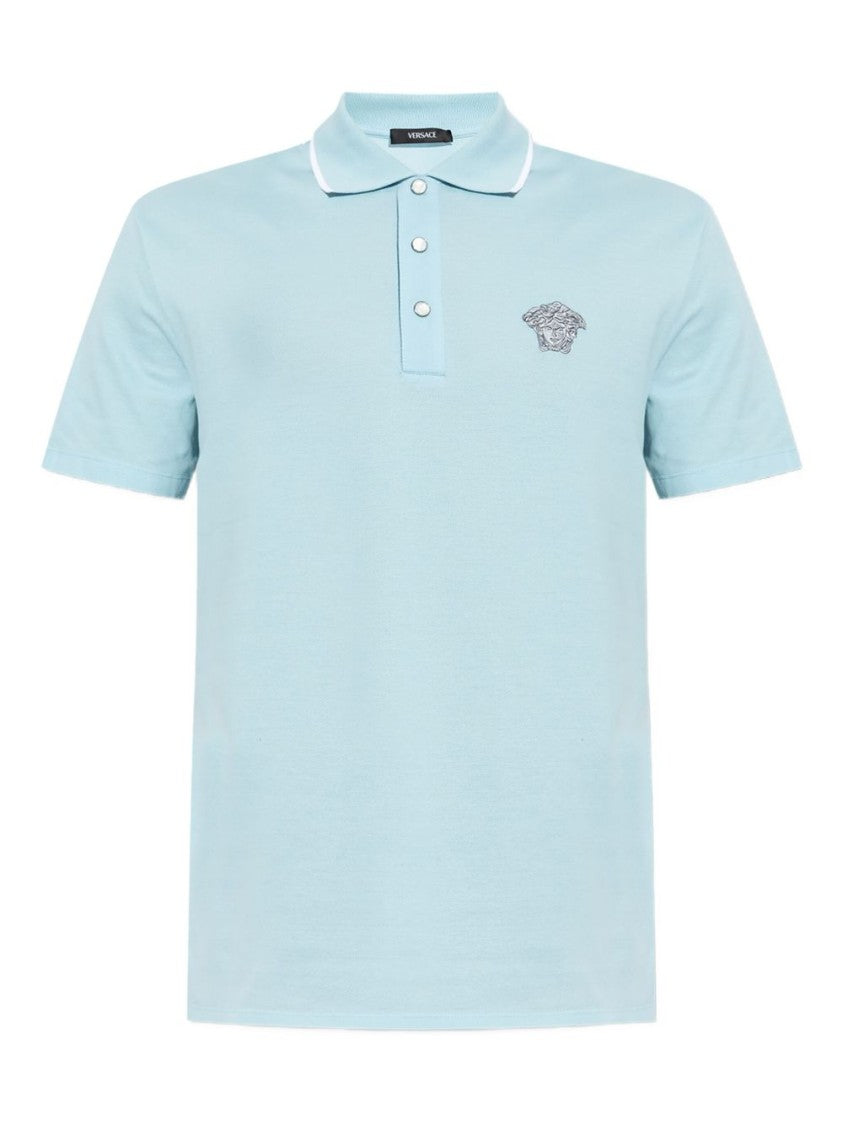 Versace Pale Blue Medusa Head Tipped Polo