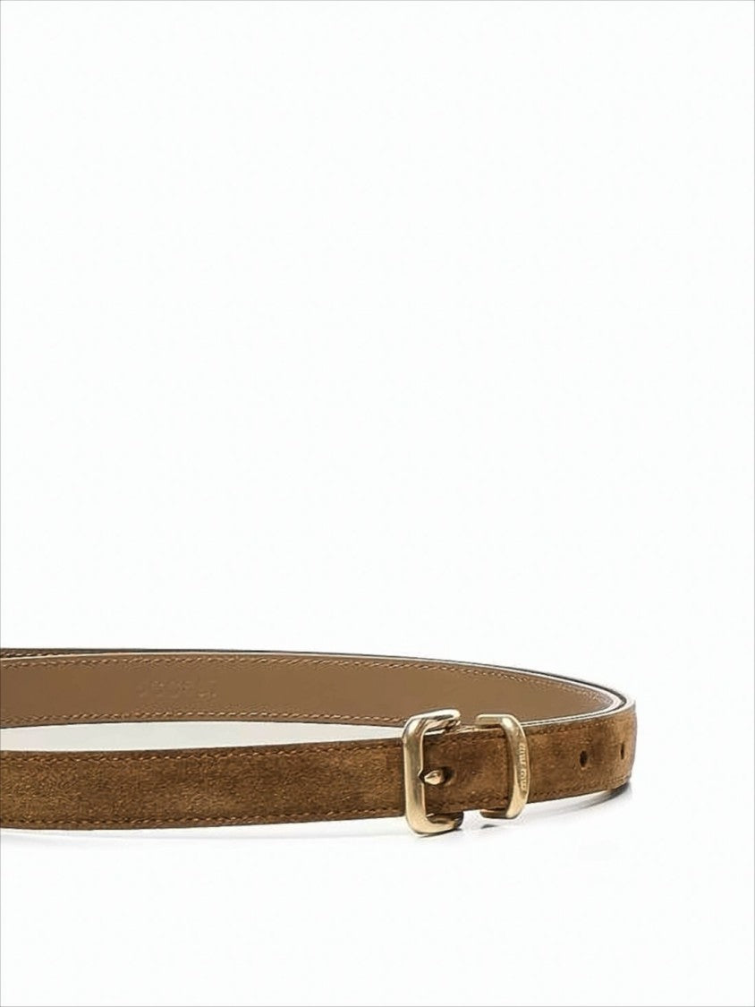 Miu Miu Slim Calf Leather Belt With Gold-Tone Buckle