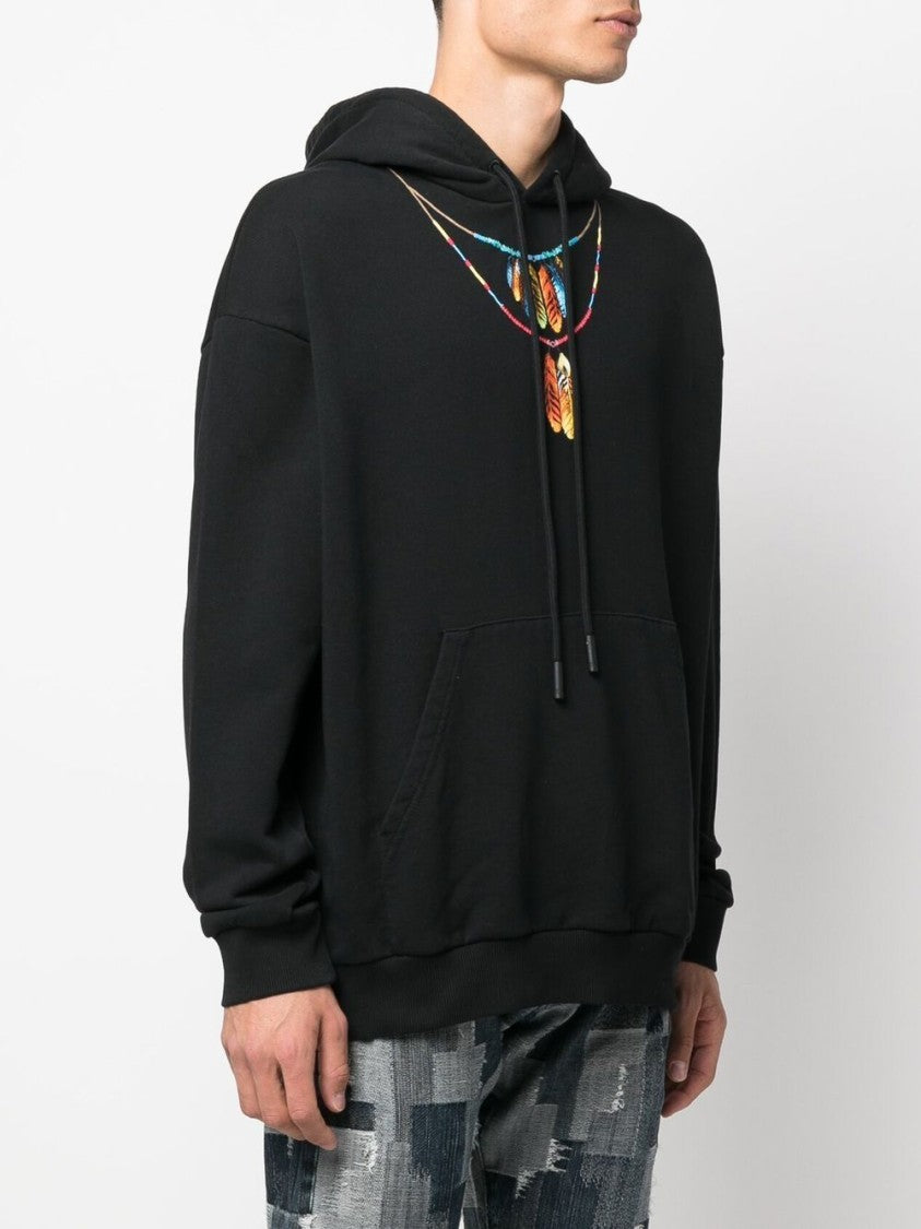Marcelo Burlon Black Feathers Necklace Over Cotton Hoodie