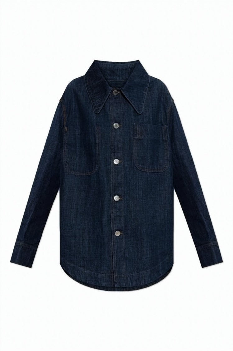 Ami Paris Dark Indigo Denim Overshirt With Classic Collar
