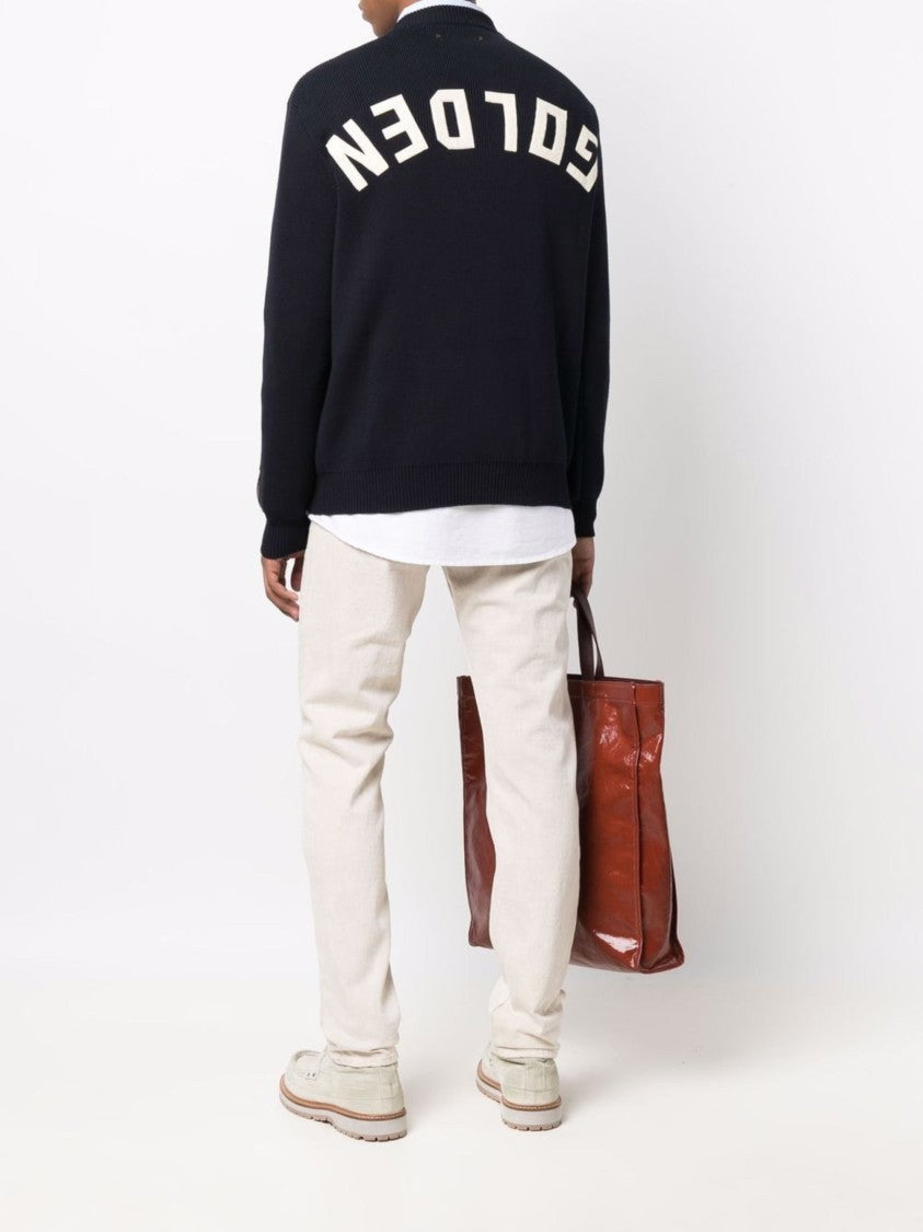 Golden Goose Blue Ribbed Finishes Cotton Sweater