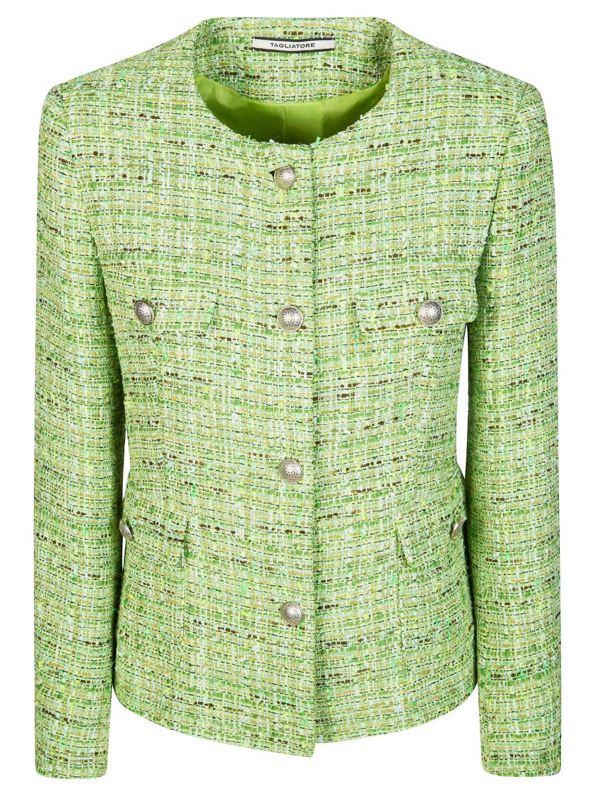 Tagliatore Green Tweed Textured Checked Jacket