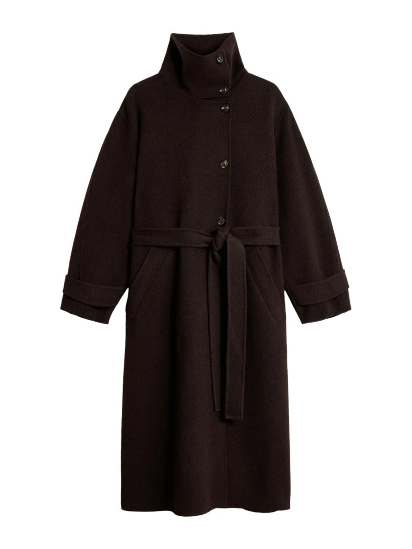 Soeur James High Stand Collar Belted Knee-Length Coat