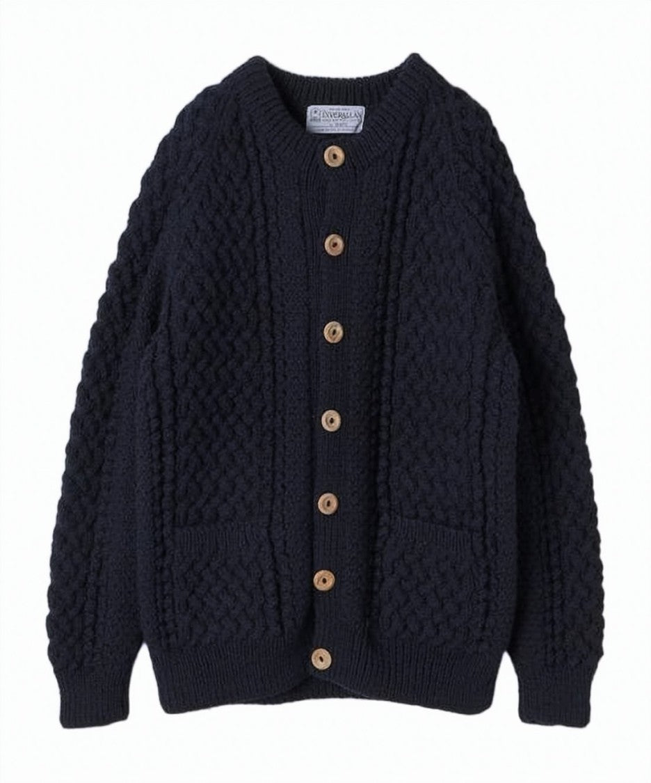 Inverallan Intricate Cable Knit Cardigan With Wooden Button Closures