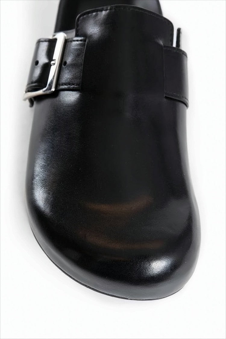 Loewe Black Calf Leather Mule With Silver Buckle Detail