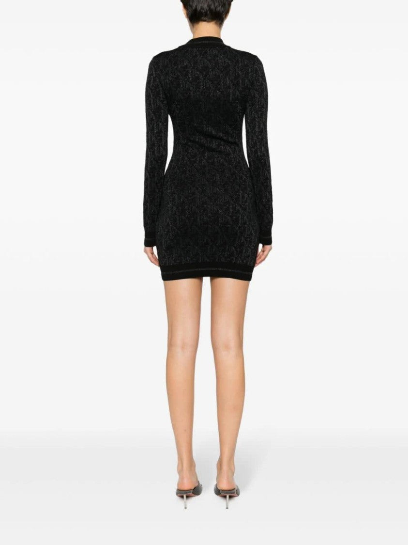 Palm Angels Monogram Jacquard Fitted Viscose Mini Dress