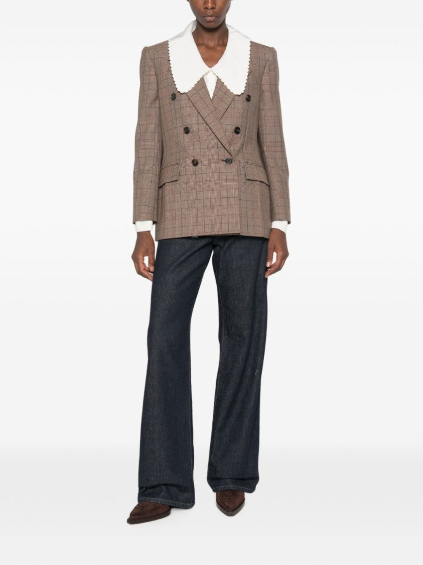 Chloé Black Double-Breasted Plaid Tailored Fitted Jacket