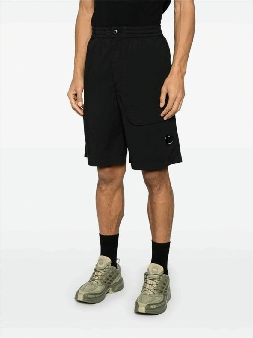 C.P. Company Mid-Thigh Length Black Shorts With Buttoned Waistband