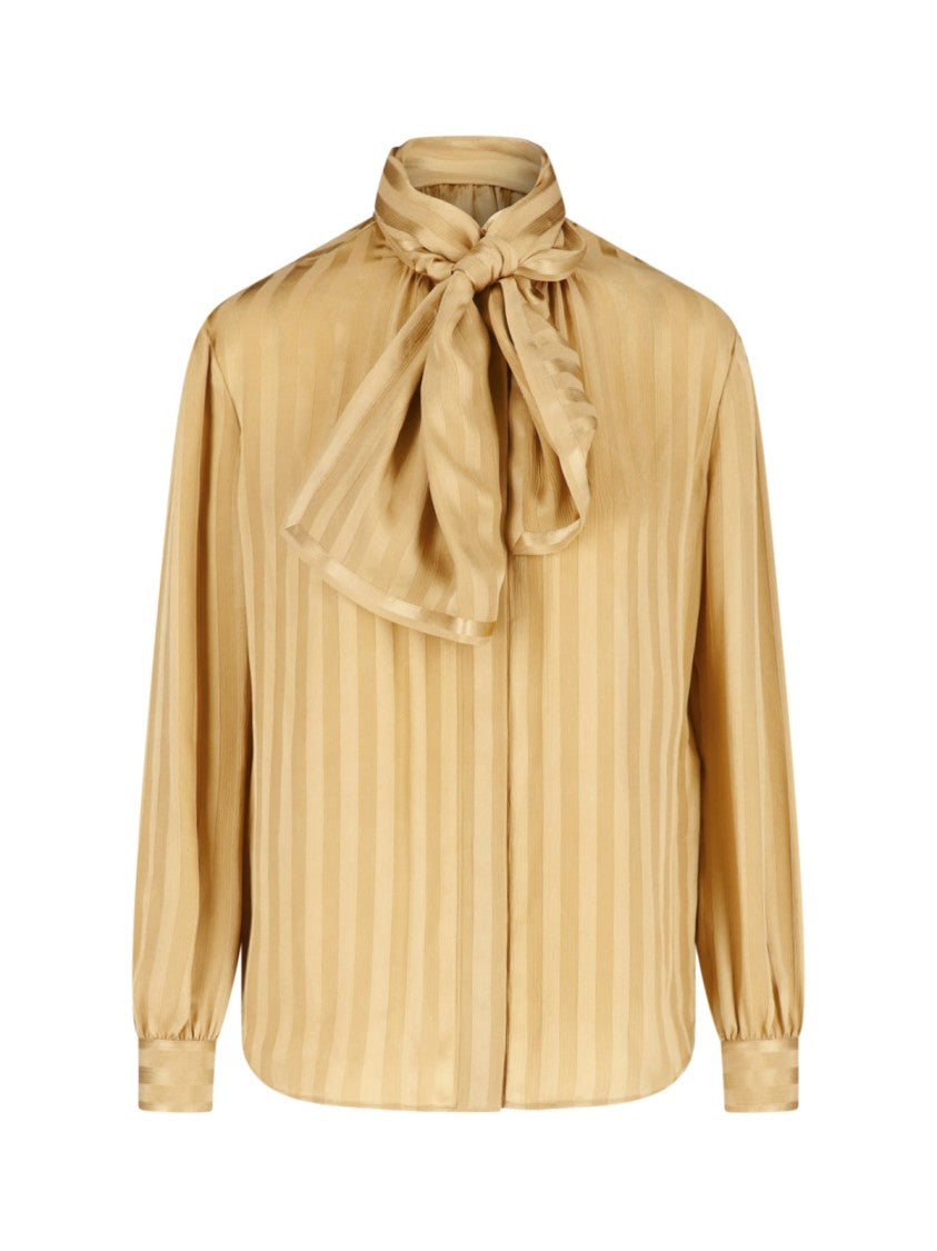 Saint Laurent Beige Lavallière Silk Blouse