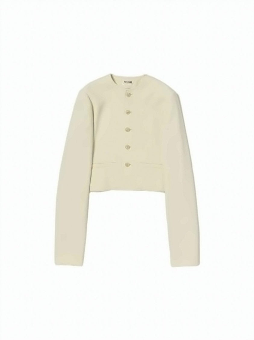 Auralee Cropped White Jacket With Round Neckline