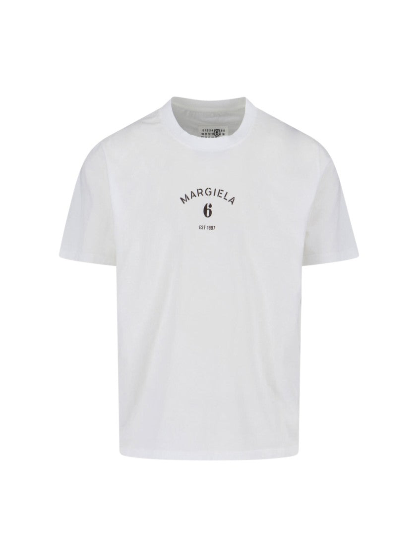 Mm6 By Maison Margiela White Cotton T-Shirt With Contrasting Logo Detail