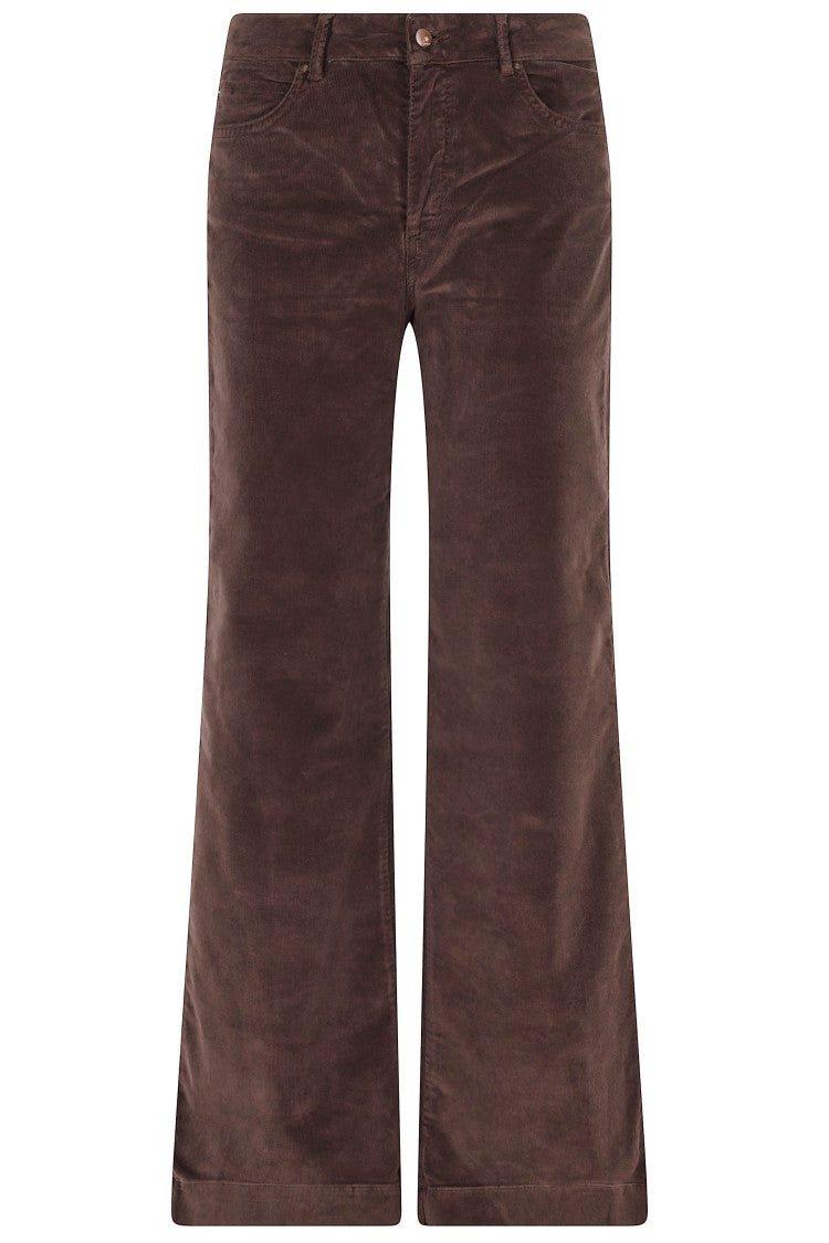 Cigala`S Brown Ribbed Velvet Wide-Leg Pants