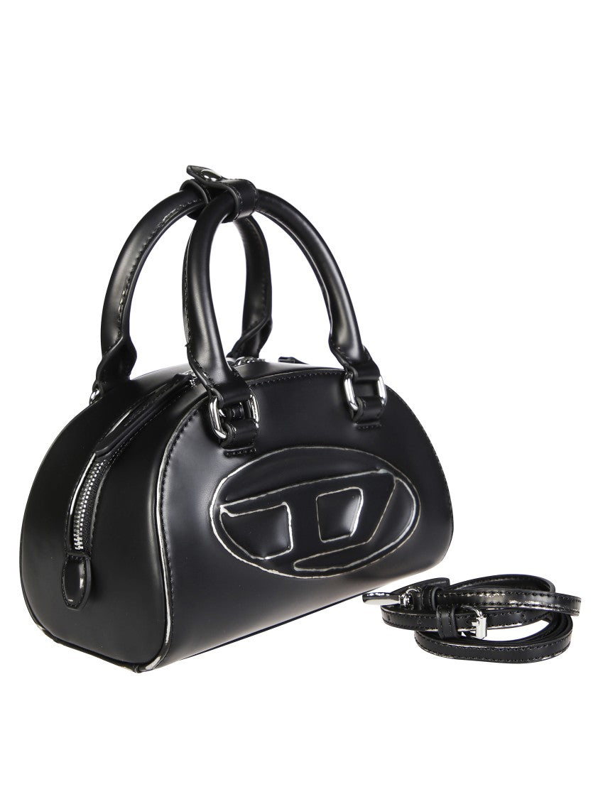 Diesel Rounded Rectangular Black Handbag With Detachable Strap