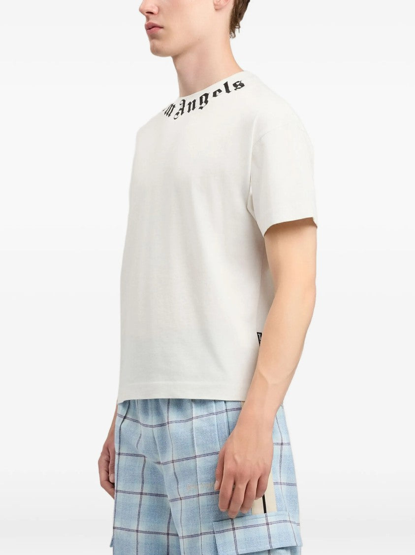 Palm Angels Black Neck Logo Regular Cotton T-Shirt