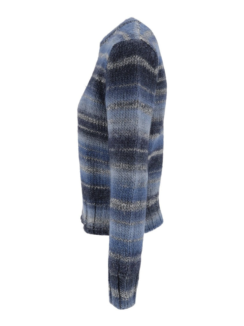 Kangra Cashmere Horizontal Striped Printed Yarn Crewneck Sweater