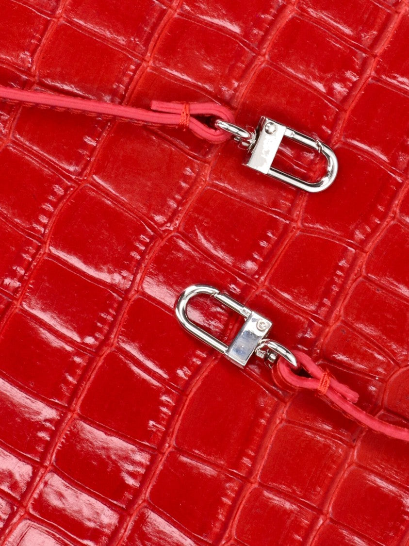 Coperni Heart-Shaped Mini Tote In Glossy Crocodile-Embossed Red Calfskin