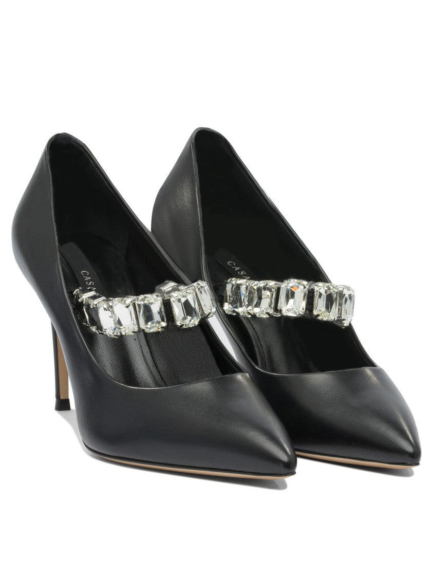 Casadei Pointed Toe Pumps With Crystal-Embellished Strap