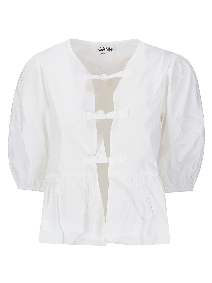 Ganni White Shirt Balloon Sleeves
