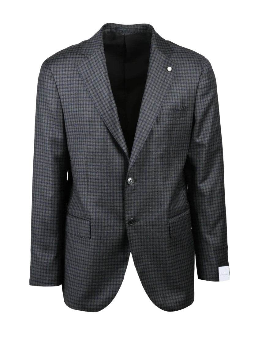 Luigi Bianchi Rounded Grey And Brown Checkered Wool Jacket