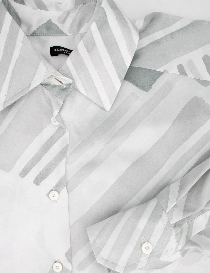 Kiton Stylish Silk Shirt In Grey And Azure