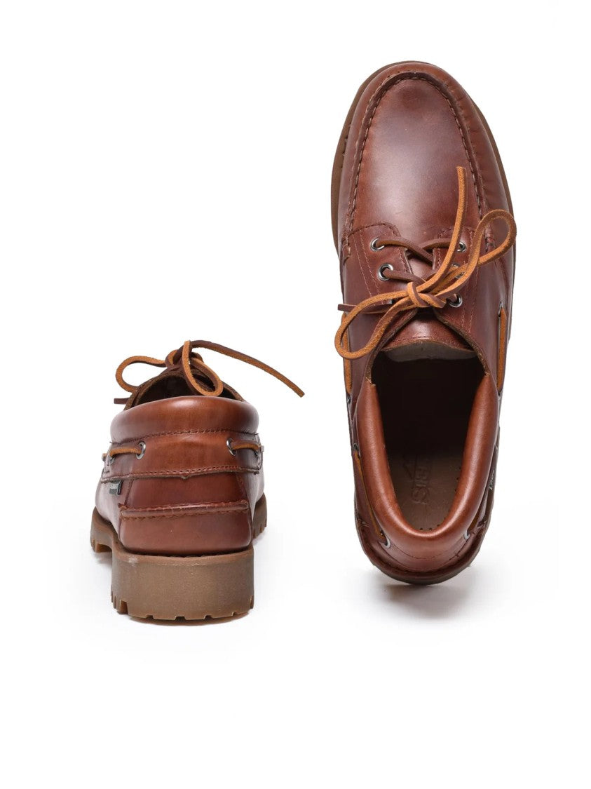 Sebago Brown Leather Lace-Up Boot With Moc Toe And Rugged Sole