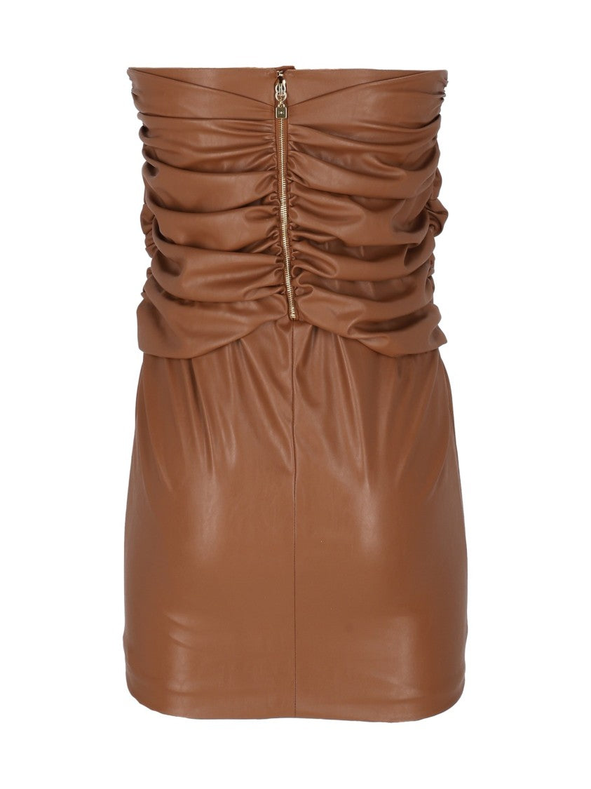 Elisabetta Franchi Brown Leather-Like Mini Skirt With Ruched Design