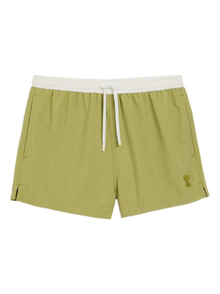 Ami Paris Tailored Olive Green Shorts With Contrasting Waistband