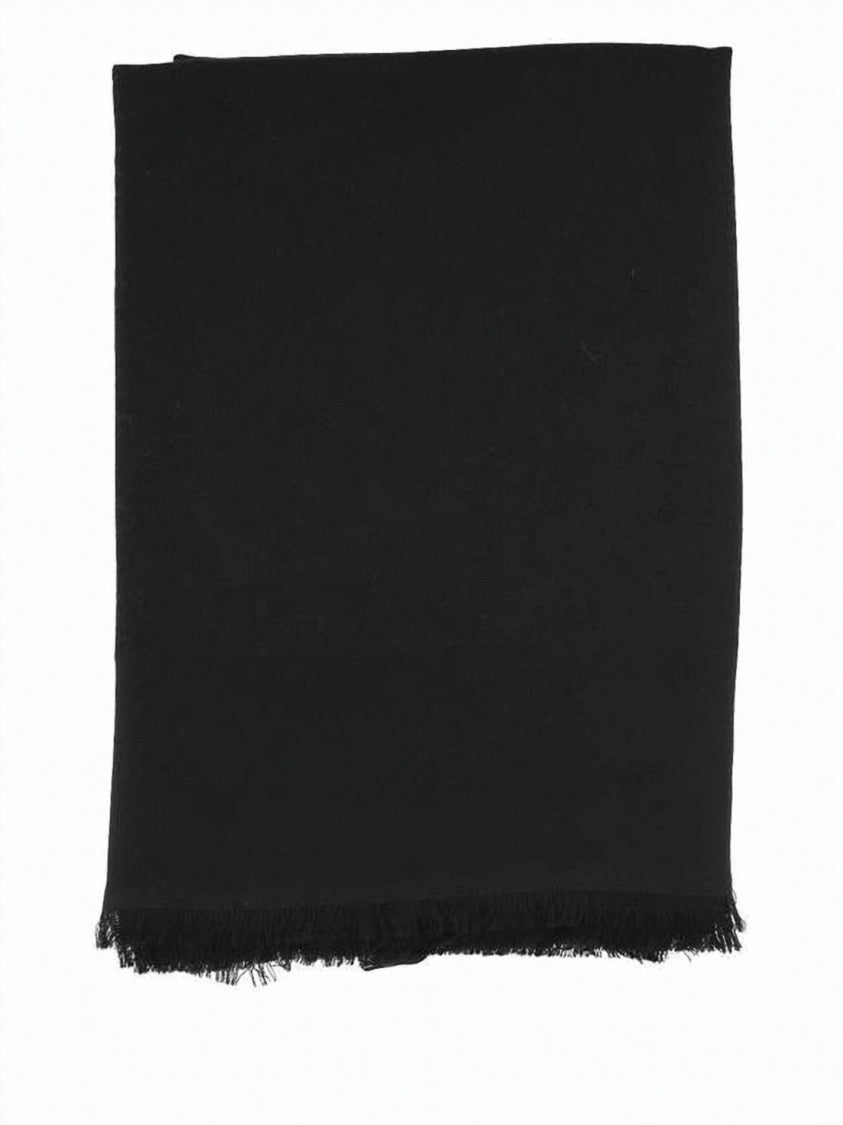 Gucci Rectangular Black Wool-Silk Jacquard Shawl With Fringe Detail