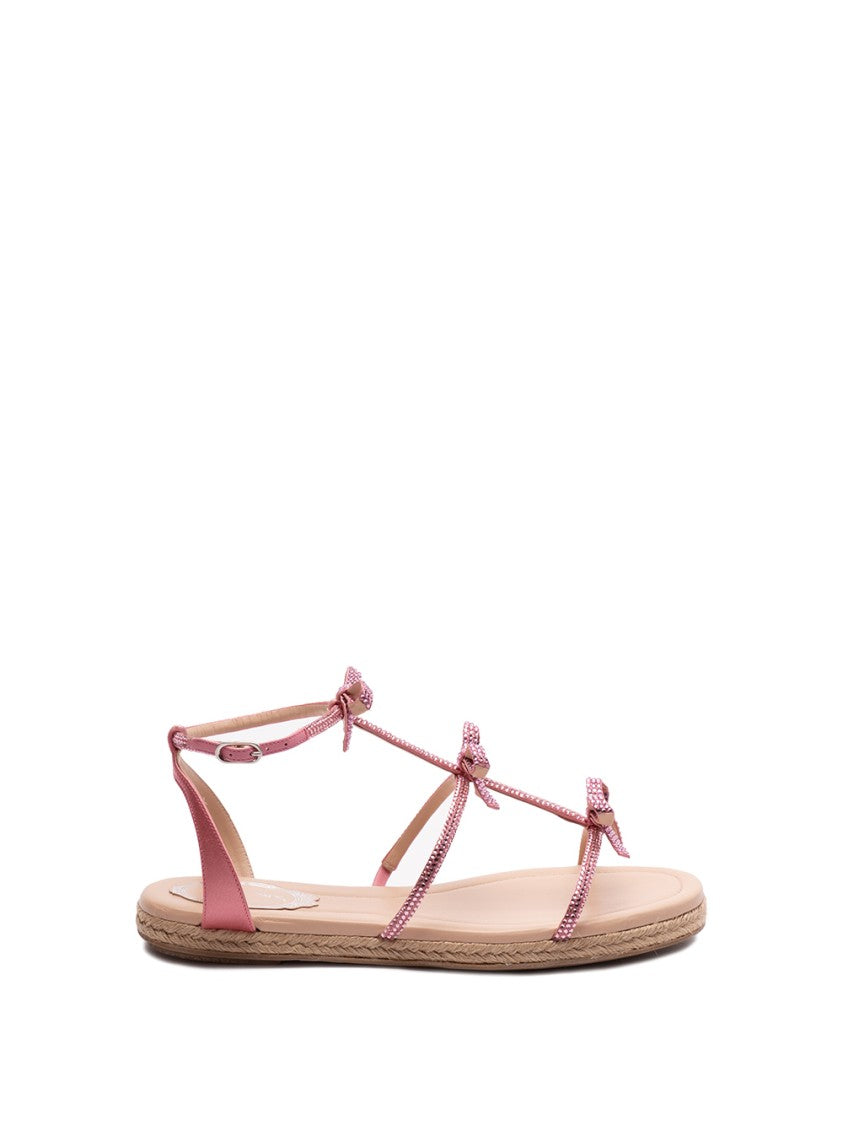 René Caovilla Bow-Adorned Leather Sandals With Woven Detail