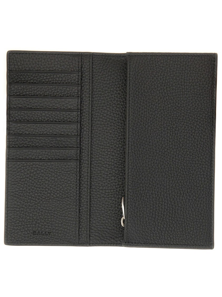 Bally Textured Black Leather Wallet With Contrasting Stripe