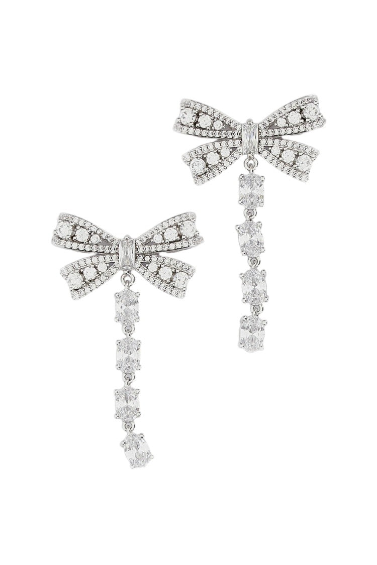 Self-Portrait Silver Crystal Bow Droplet Earrings