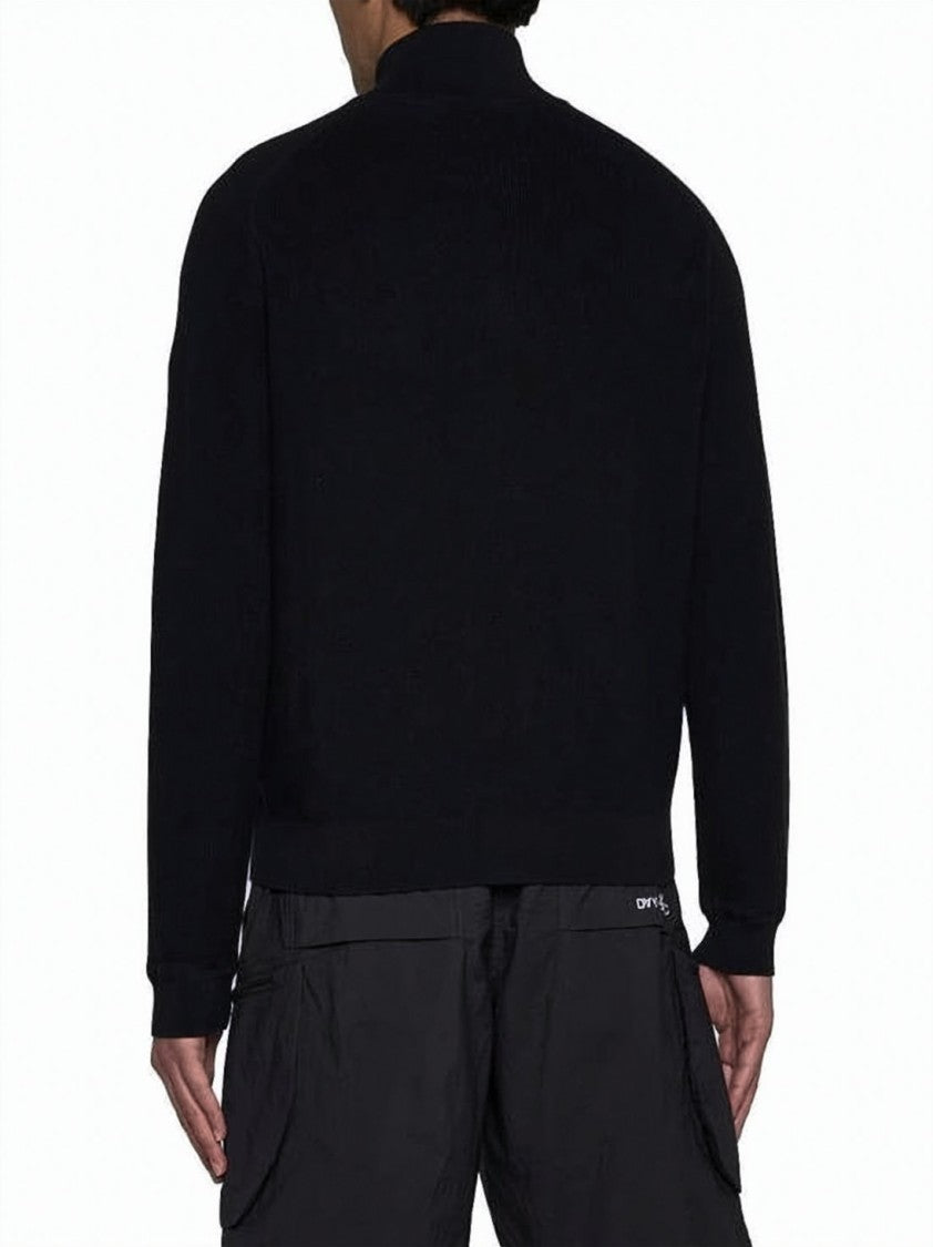 Moncler Zip-Up Knit Jacket With High Collar And Textured Pockets