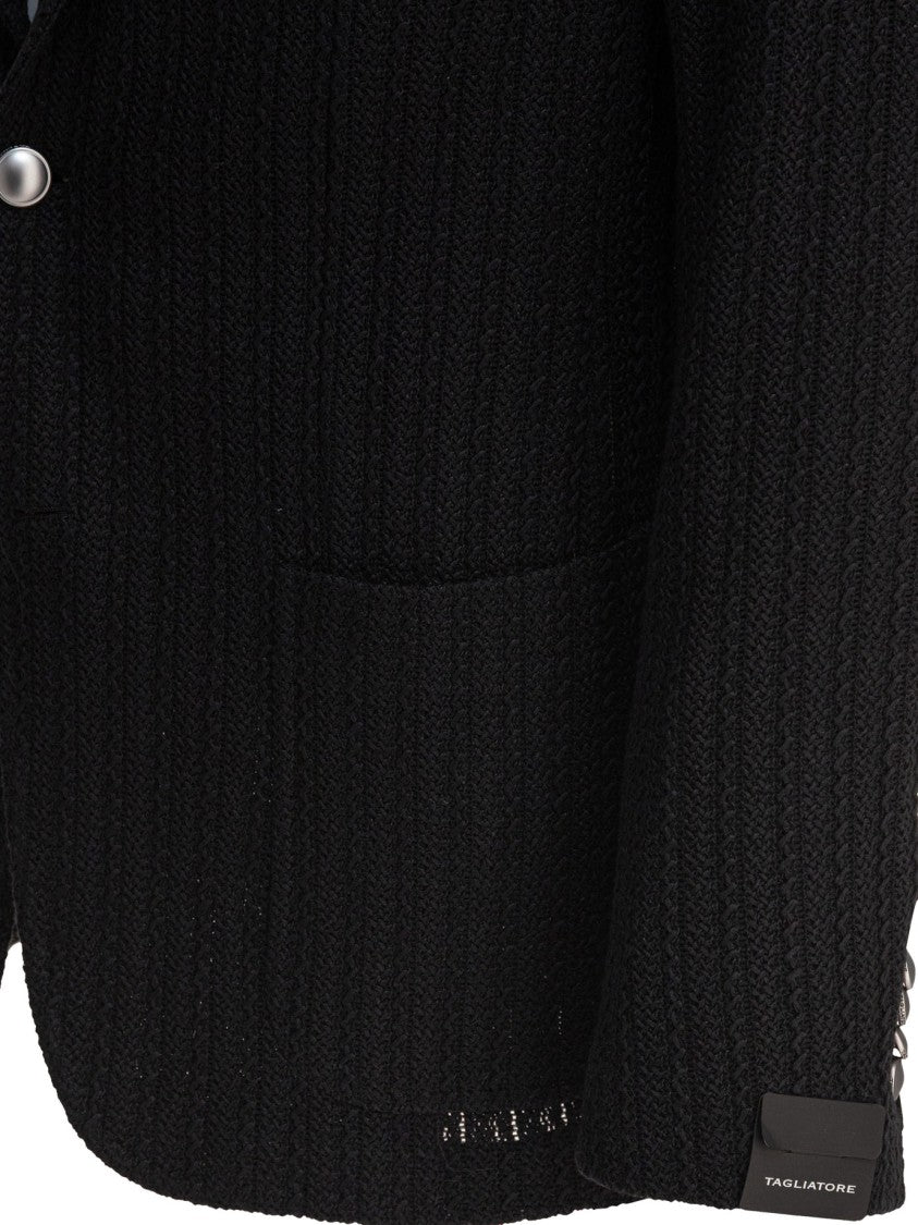 Tagliatore Textured Black Tailored Jacket