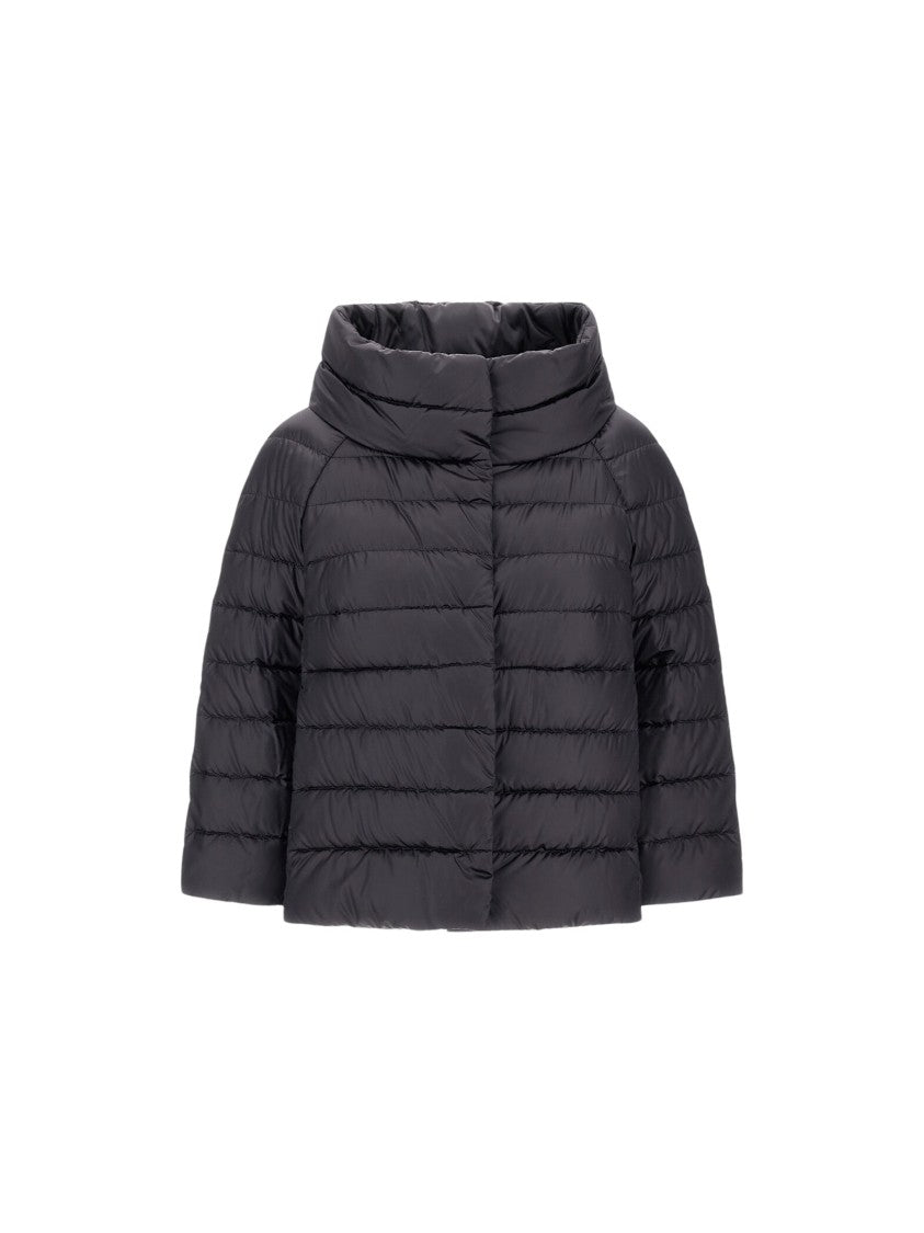 Herno Satin-Woven Mini Cape With Bejewelled Sleeves And Funnel Neck