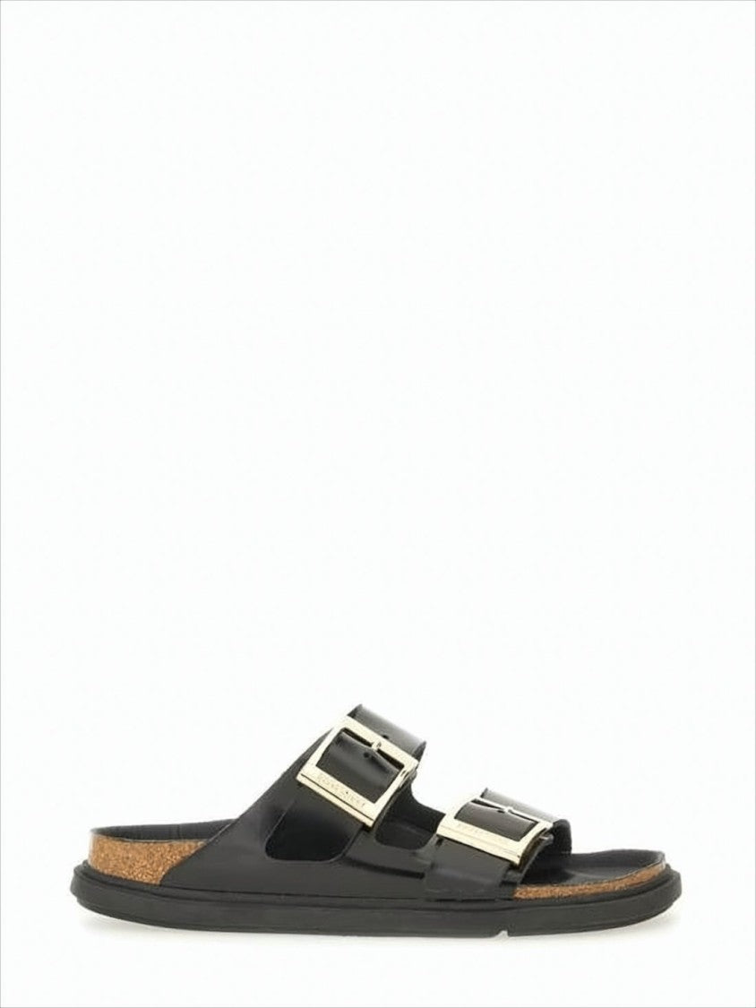 Birkenstock Open-Toe Black Leather Sandals With Metallic Buckles