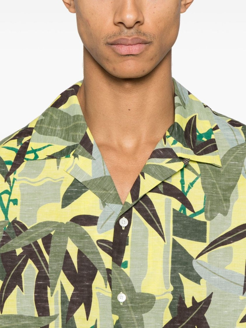 Kenzo Lime Green Camp Collar Slit Shirt