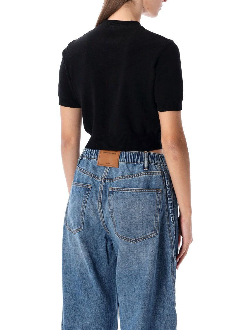 Alexander Wang Cropped Ribbed Chenille Sweater With Logo