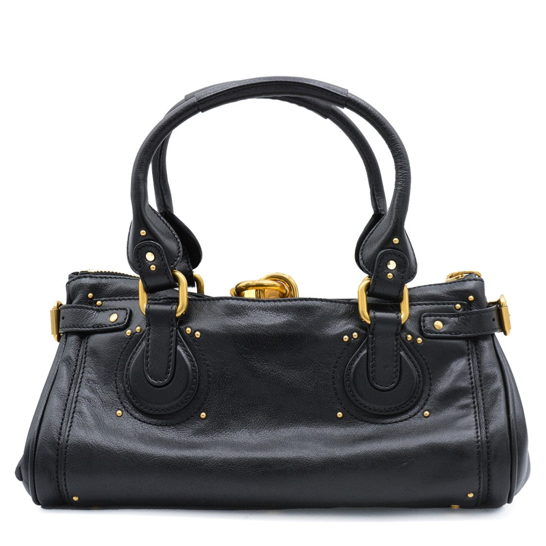 Chloé Structured Black Leather Paddington Top Handle Bag