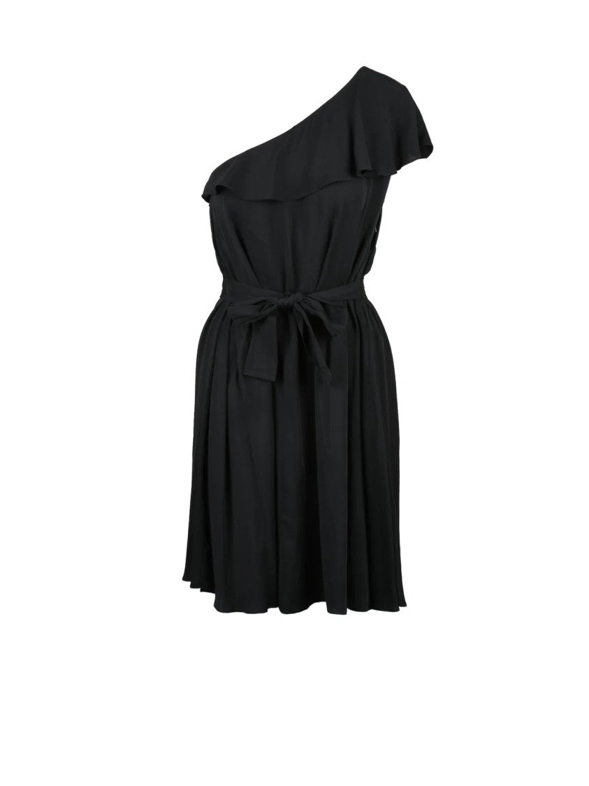 Armani Exchange Black Viscose Ruffled One-Shoulder Dress