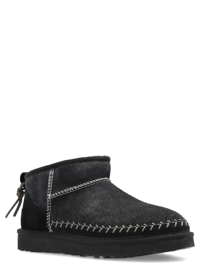 Ugg Black Leather Ultra Mini Suede Boots