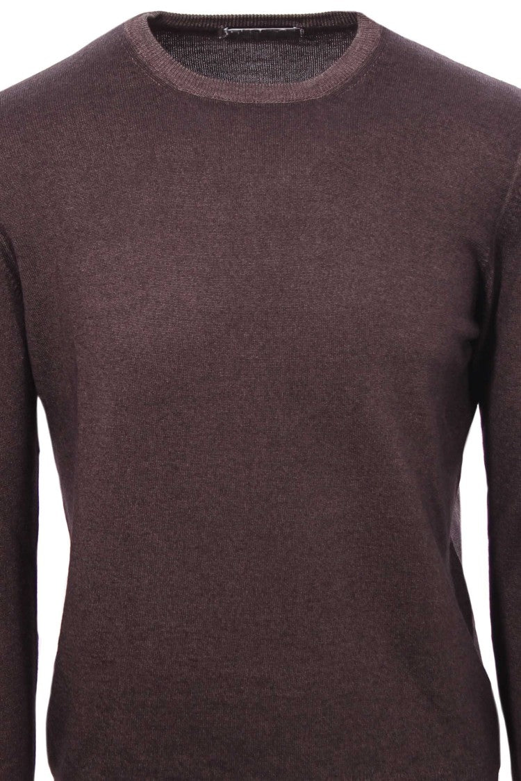 Paolo Fiorillo Capri Long Sleeve Crew Neck Sweater In Rich Brown Virgin Wool