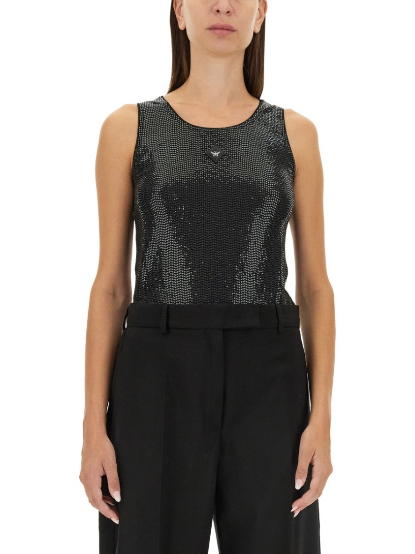 Mcm Satin-Finish Black Tank Top