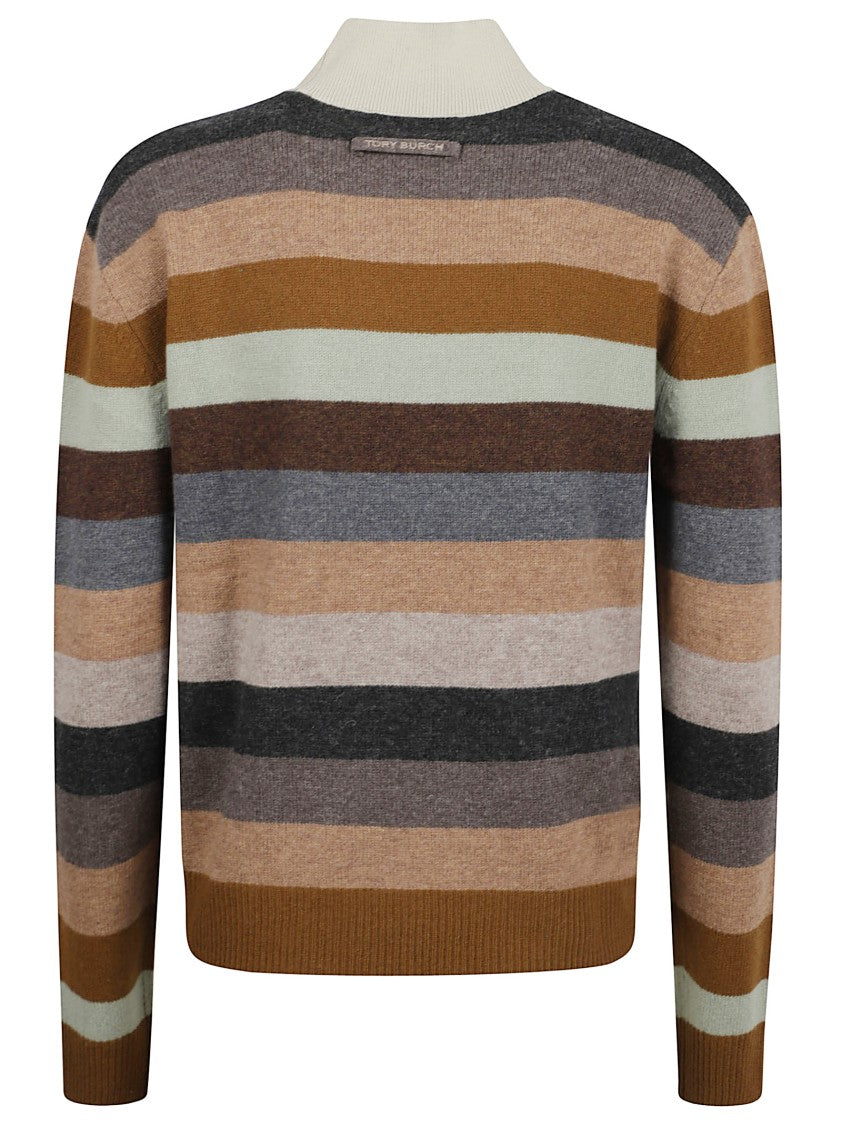Tory Burch Multicolored Striped Wool Sweater With Ribbed Details