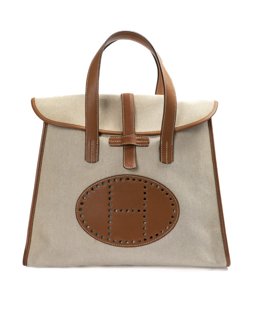Hermès Beige Sac Feu2dou Toile Fabric Tote Bag