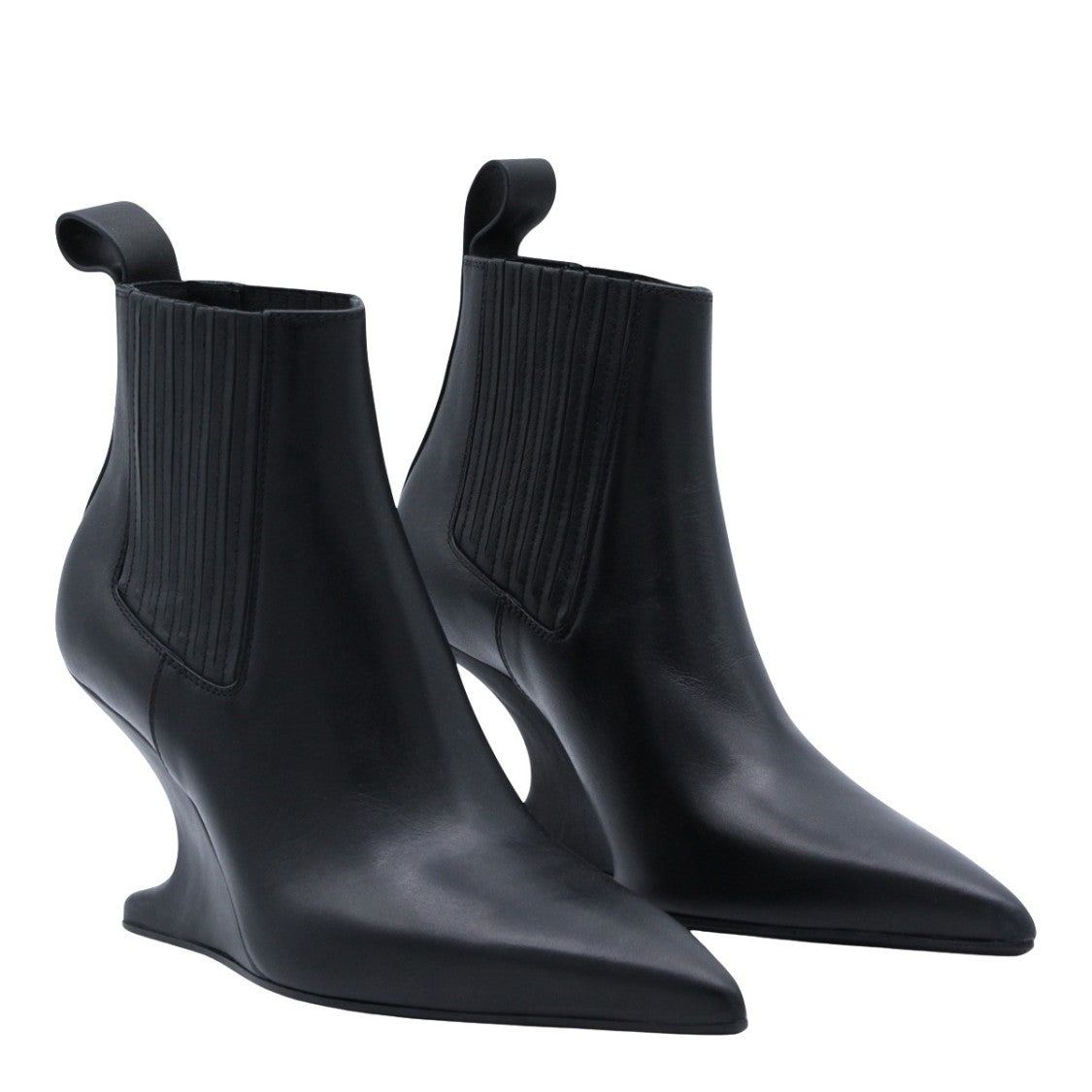 Rick Owens Pointed Toe Black Boots With High Ankle Cut